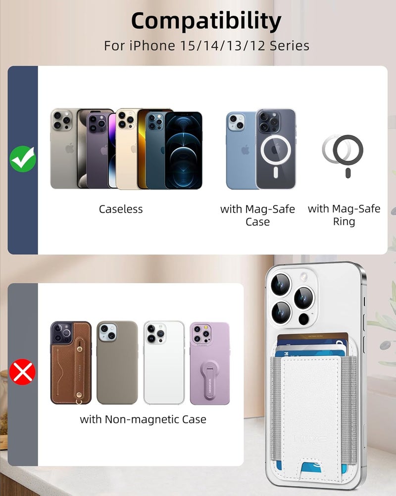 HiWe for MagSafe Wallet, Strongest Magnetic Wallet for iPhone 17/16/15/14/13/12 Series, 7 Cards Holder, Leather Minimalist Slim RFID, 1 Slot, White - Image 3
